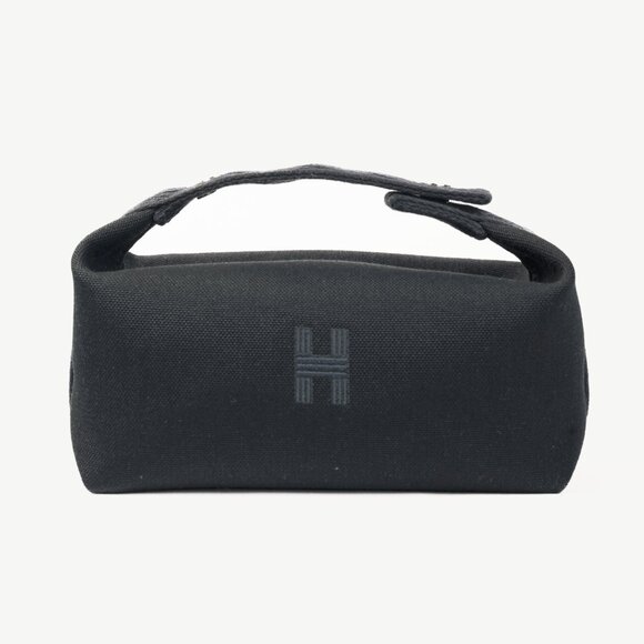 Hermes Bride-a-Brac Small Model Noir Canvas & Bleu Nuit Chevron Strap Case - Picture 1 of 14